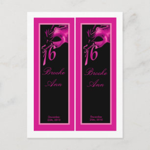 2 Book Marks Sweet 16 Hot Pink Black Party Invitation Postcard