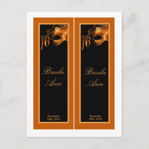 2 Book Marks Sweet 16 Orange Black Party Invitation Postcard