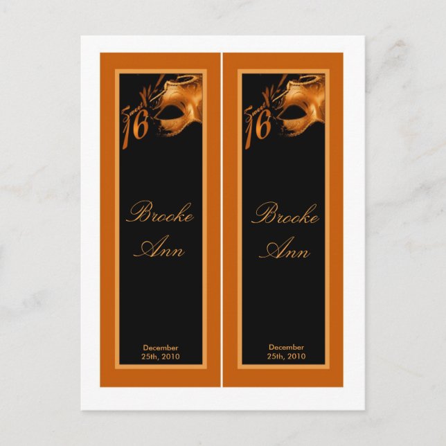2 Book Marks Sweet 16 Orange Black Party Invitation Postcard (Front)