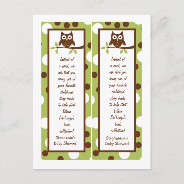 2 Book Marks Woodland Friends Owl Invitation Postcard (Front)