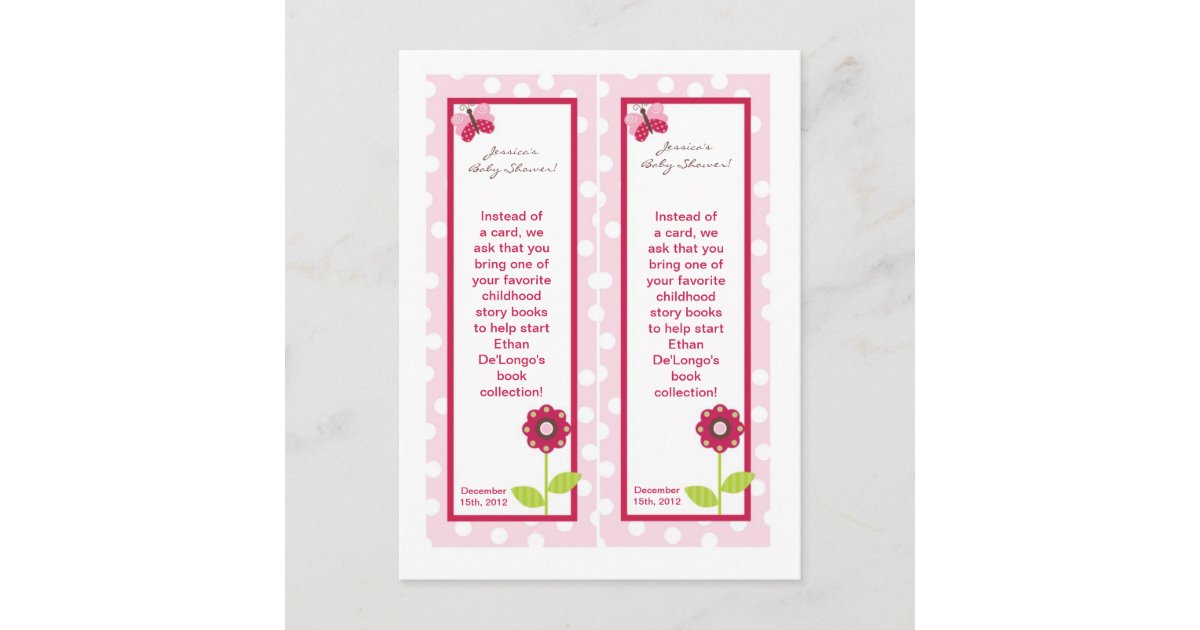 2 Bookmarks Berry Garden Lady Bug Flower Pink Invitation Postcard