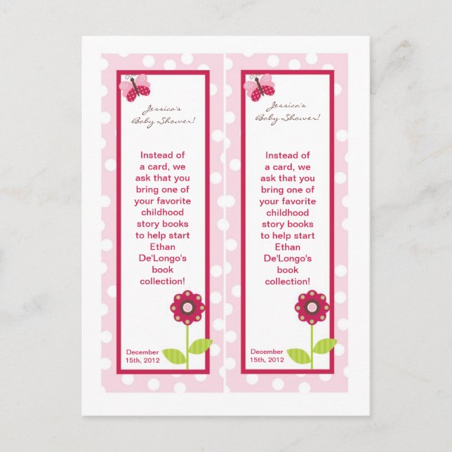 2 Bookmarks Berry Garden Lady Bug Flower Pink Invitation Postcard (Front)