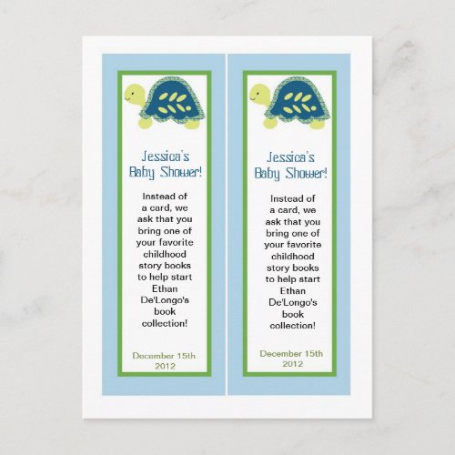 2 Bookmarks Blue Sea Turtles Invitation Postcard