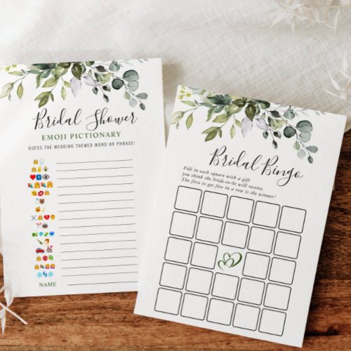 2 Bridal Shower Games Elegant Eucalyptus Card