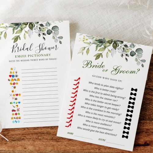 2 Bridal Shower Games Elegant Eucalyptus Card