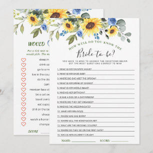 2 Bridal Shower Games Sunflowers Eucalyptus Card
