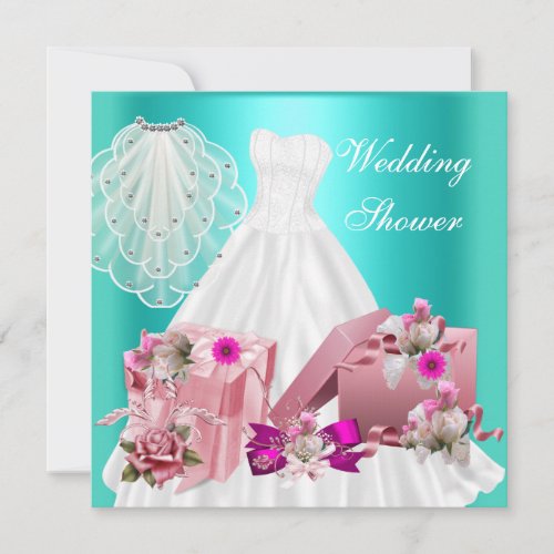 2 Bridal Wedding Shower Fuchsia Turquoise Pink Custom Announcements