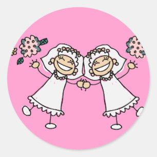 2 Brides Classic Round Sticker