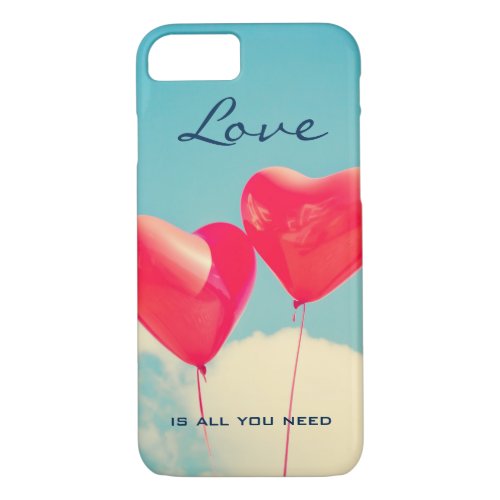 2 Bright Red Heart Shaped balloons Floating Upward iPhone 87 Case