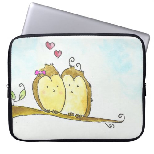 2 Brown Owls Cuddling Together Laptop Sleeve