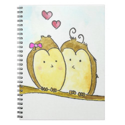 2 Brown Owls Cuddling Together Notebook
