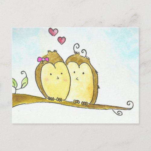 2 Brown Owls Cuddling Together Postcard