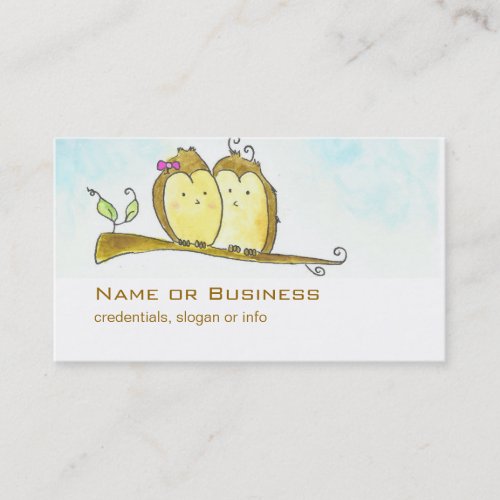 2 brown Owls Cuddling Together Watercolor Business Card