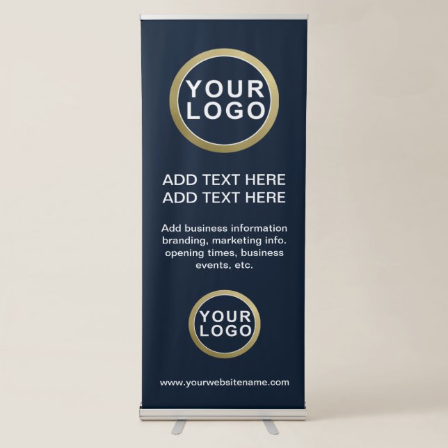 2 Business Logos Modern Blue Retractable Banner (Front)