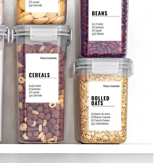 2 by 3 Multilingual Spanish French Pantry Label (Every field is editable. Spanish, French, Italian, German and English.)