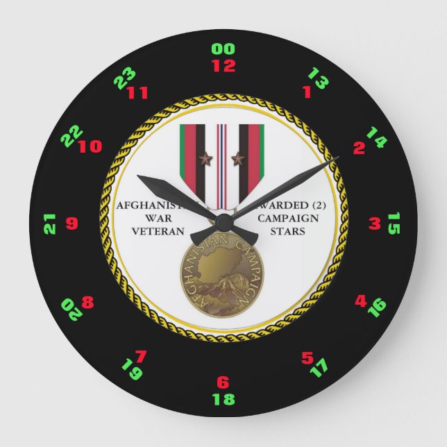 2 CAMPAIGN STARS AFGHANISTAN WAR VETERAN LARGE CLOCK (Front)