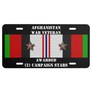 2 CAMPAIGN STARS AFGHANISTAN WAR VETERAN LICENSE PLATE