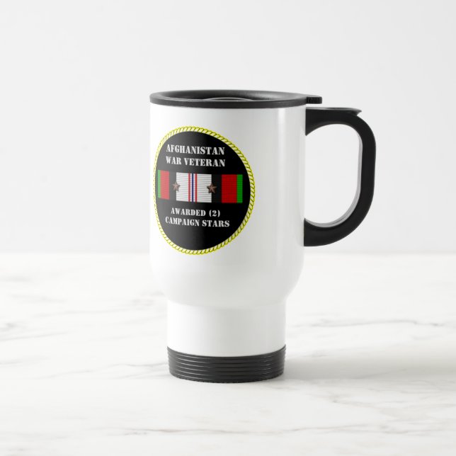 2 CAMPAIGN STARS AFGHANISTAN WAR VETERAN TRAVEL MUG (Right)