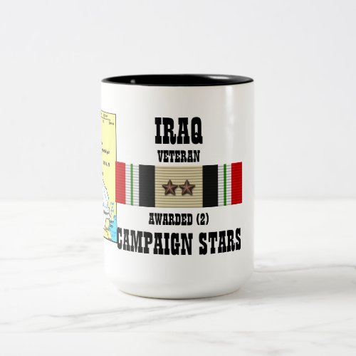 2 CAMPAIGN STARS IRAQ VETERAN Two_Tone COFFEE MUG