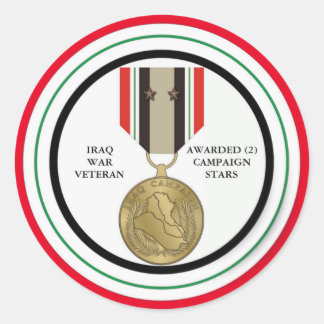 2 CAMPAIGN STARS IRAQ WAR VETERAN CLASSIC ROUND STICKER