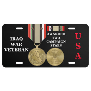 2 CAMPAIGN STARS IRAQ WAR VETERAN LICENSE PLATE