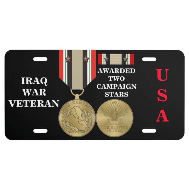 2 CAMPAIGN STARS IRAQ WAR VETERAN LICENSE PLATE (Front)