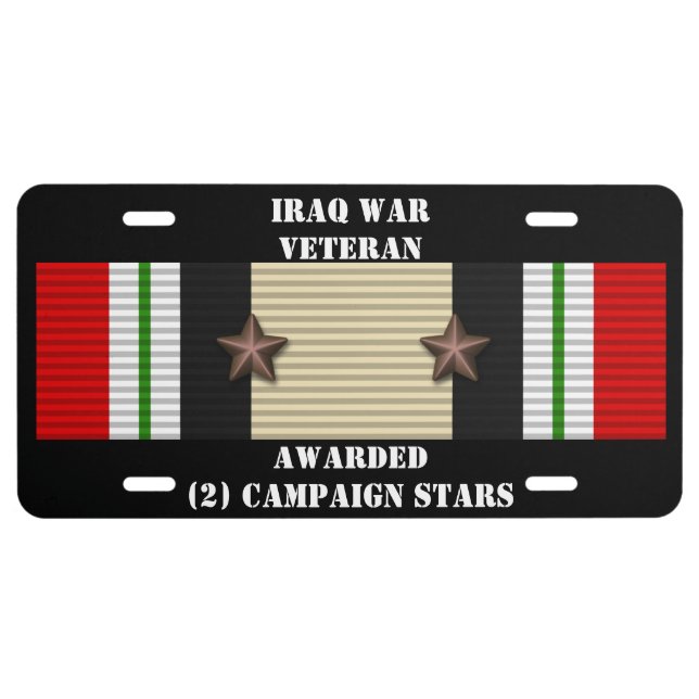 2 CAMPAIGN STARS IRAQ WAR VETERAN LICENSE PLATE (Front)
