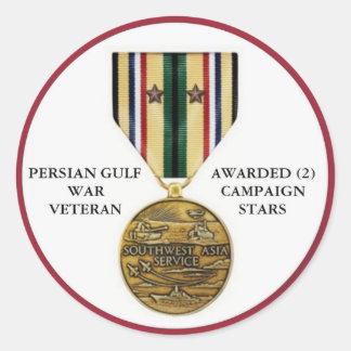 2 CAMPAIGN STARS PERSIAN GULF WAR VETERAN CLASSIC ROUND STICKER