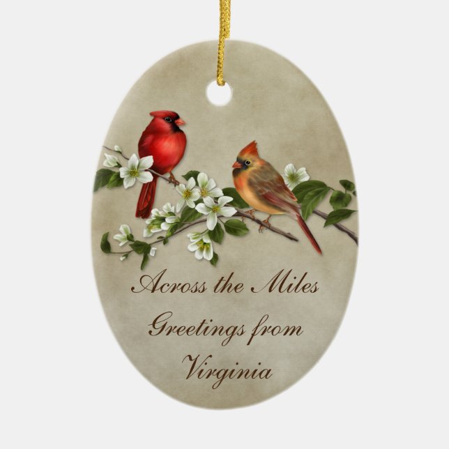 #2 Cardinals Dogwoods Across The Miles Christmas Ceramic Ornament (Front)