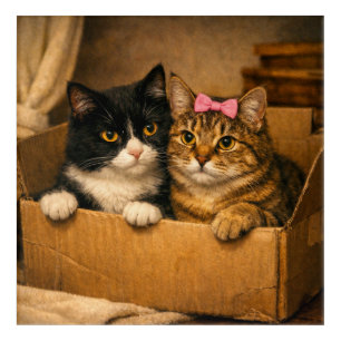 2 Cats in a Cardboard Box – Cozy Acrylic Wall Art