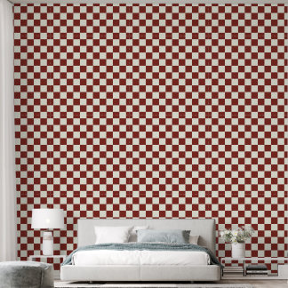 2" Checkerboard Rustic Red & Ivory White Wallpaper