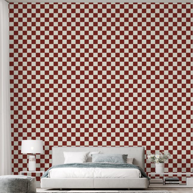 2" Checkerboard Rustic Red & Ivory White Wallpaper (Bedroom)