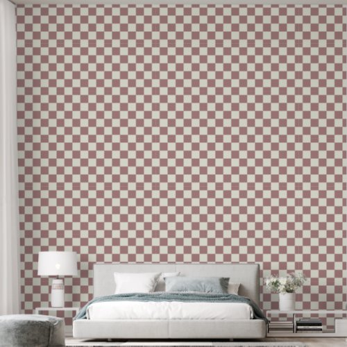 2 Checkerboard Terracotta Rose  Ivory White Wallpaper