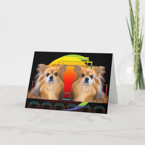 2 Chihuahuas abstract sun art Card