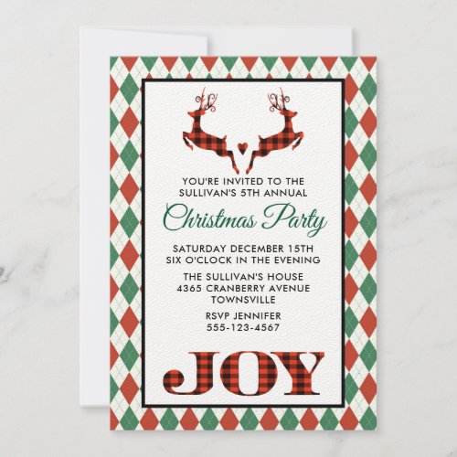 2 Christmas Deer Jumping Christmas Party Invite