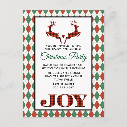 2 Christmas Deer Jumping Rustic Party Invite