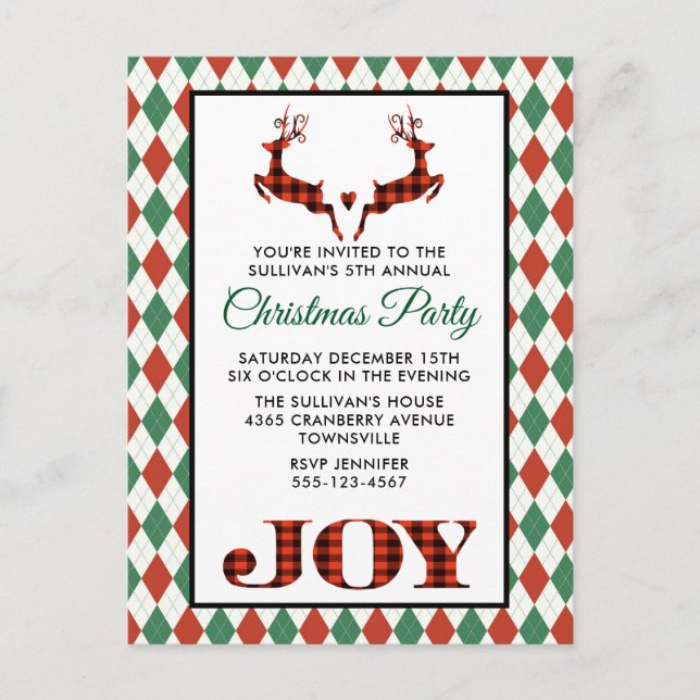 2 Christmas Deer Jumping Rustic Party Invite (Front)