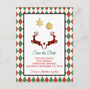 2 Christmas Deer Jumping Rustic Save the Date Postcard