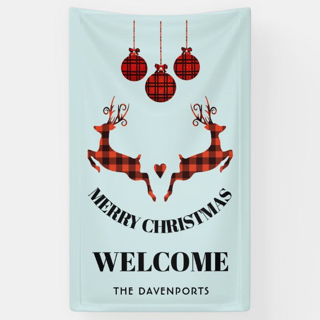 2 Christmas Deer Jumping Rustic Style Banner (Vertical)