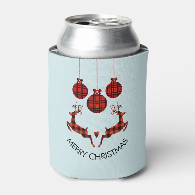 2 Christmas Deer Jumping Rustic Style Can Cooler (Can Front)