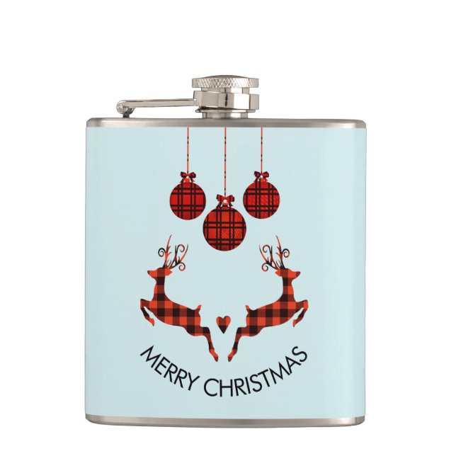2 Christmas Deer Jumping Rustic Style Flask (Front)