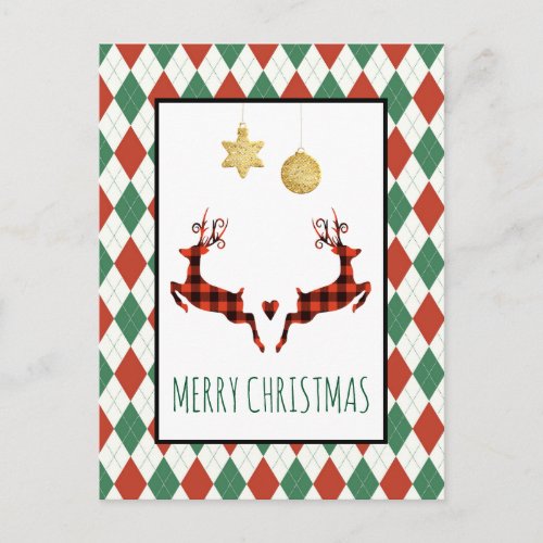 2 Christmas Deer Jumping Rustic Style Holiday Postcard