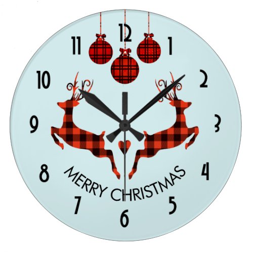 2 Christmas Deer Jumping Rustic Style Large Clock