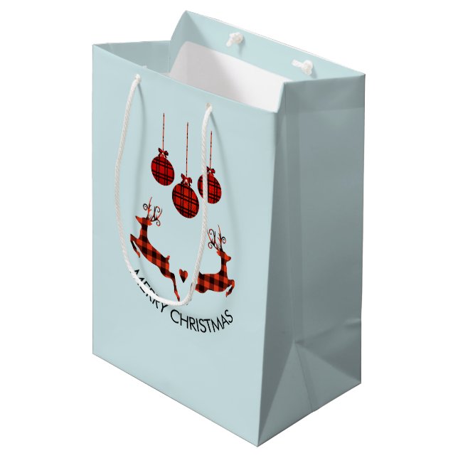 2 Christmas Deer Jumping Rustic Style Medium Gift Bag (Front Angled)