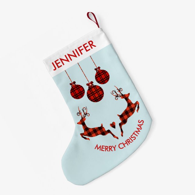 2 Christmas Deer Jumping Rustic Style Small Christmas Stocking (Back (Hanging))