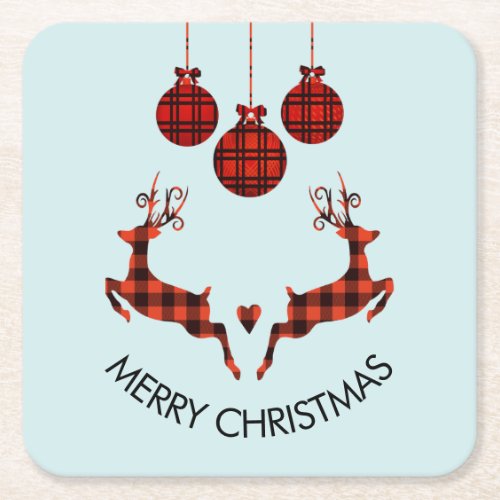 2 Christmas Deer Jumping Rustic Style Square Paper Coaster