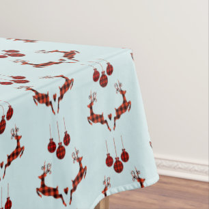 2 Christmas Deer Jumping Rustic Style Tablecloth