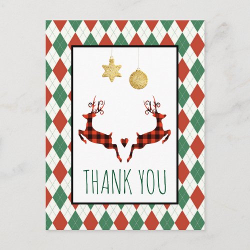 2 Christmas Deer Jumping Rustic Style Thank You Postcard