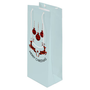 2 Christmas Deer Jumping Rustic Style Wine Gift Bag