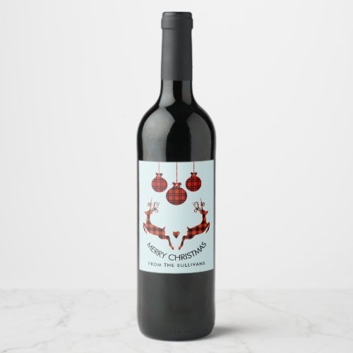 2 Christmas Deer Jumping Rustic Style Wine Label